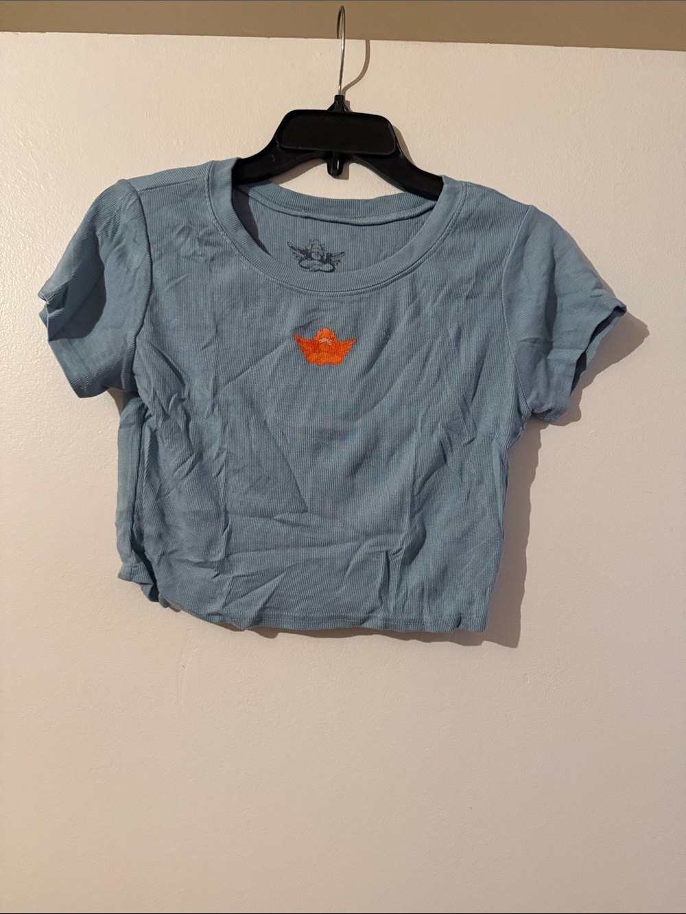 Boys Lie Light Blue Cropped Tee with Orange Leaf Patch